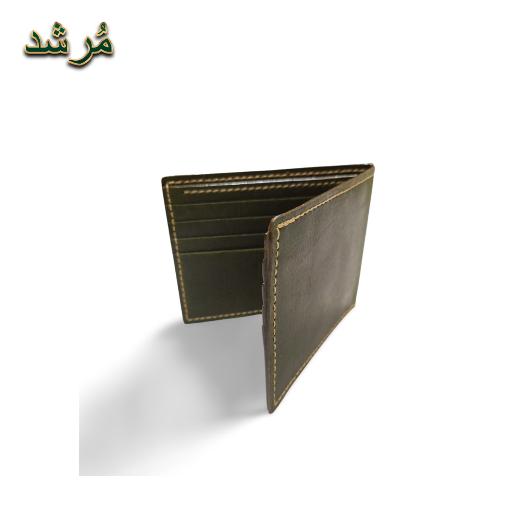 Green Wallet with Yellow Stitching